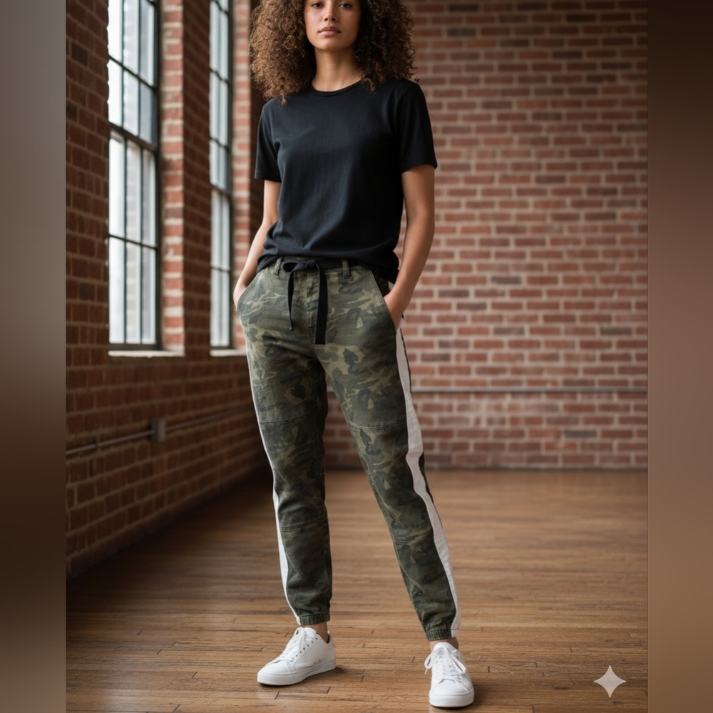 American Bazi Camouflage Joggers with White Stripes
